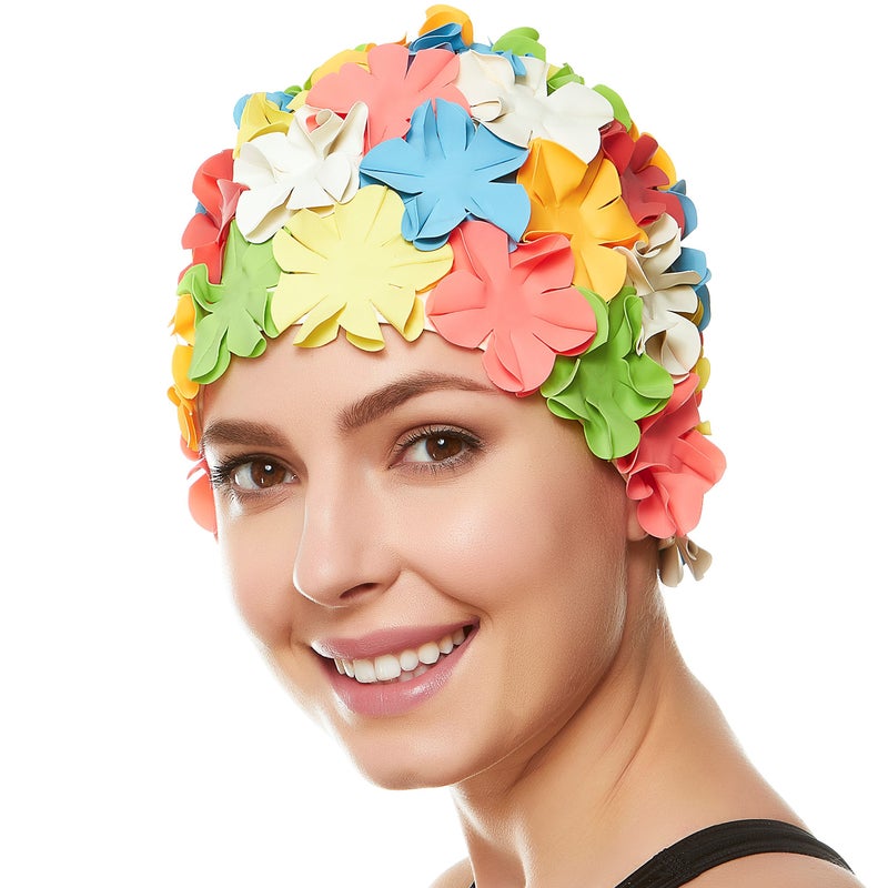 BEEMO Floral Petal Ladies Bathing Swim Cap - Multi Color - Image 1